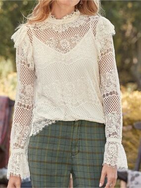 NWT Sundance Emie White Lace Bell Sleeve Top Victorian Ethereal Fairy Sz M $178